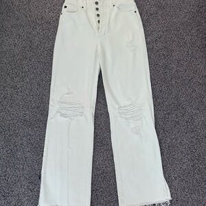 White Kancun Ripped High Rise Ankle Jeans.